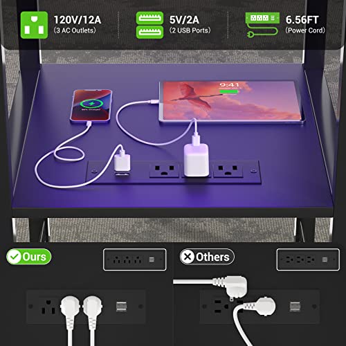 Cyclysio Nightstands Set Of 2 With Charging Station, Led End Table Bedside Table With Usb Ports And Outlets, Tall Night Stands Sofa Table With Drawer And Shelves For Bedroom, Living Room, Black #TOP5