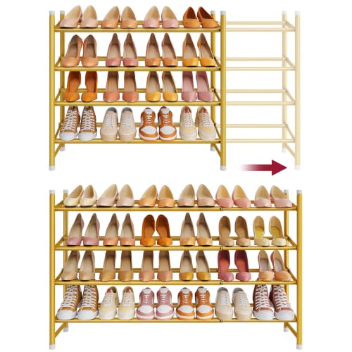 Image of Tajsoon Expandable Shoe Rack for Closet 4 Tier, 28 inch-41 inchStackable, Gold