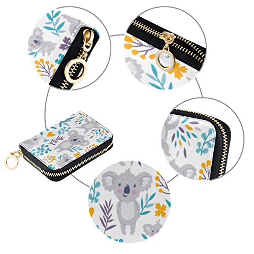 MOYYO RFID Credit Card Holder Case Animal Cute Koala Bears Floral Leather Printed Zipper Card Case Wallet for Women Girls3