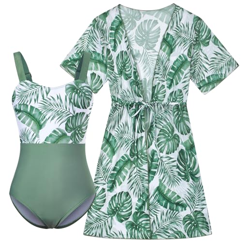 Image of Funnycokid Girls Bathing Suits One Piece Swimsuit with Cover Up Kids Swim Suit Size 8-16