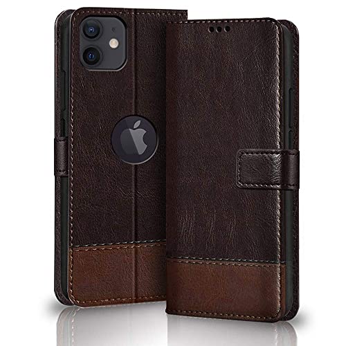 Image of TheGiftKart Flip Back Cover Case for Apple iPhone 12 /12 Pro | Dual-Color Leather Finish | Inbuilt Stand & Pockets | Wallet Style Flip Back Case Cover for Apple iPhone 12 /12 Pro (Coffee & Brown)