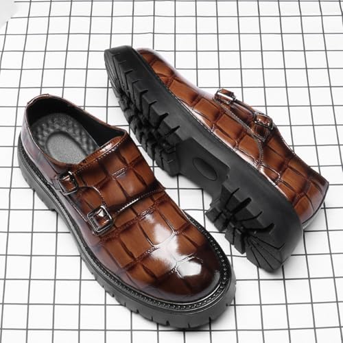 Men's Patent Leather Platform Double-Buckle Loafers Retro Leather Print Round Toe Low-Top Lug Sole Slip-On Business Dress Shoes Suitable for Casual Dating Dances3