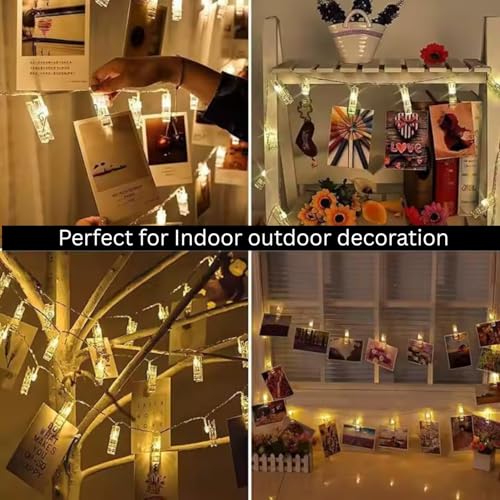 Image of One94Store 14 LED 3 Meter Photo Clip String Lights - Warm White LEDs | Hanging Fairy Lights for Pictures, Bedroom, Wall Decor, Party, Wedding & Festive Decoration (Pack of 3)