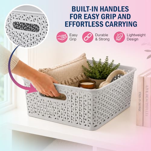 Image of JD Fresh Pack of 3 Premium Plastic Storage Basket with Lid /Smooth Handle Design&Stackable Storage Organizer /Durable Kitchen Storage Basket for Clothes, Vegetables, Fruits, Toys, Stationery(Multicolor)