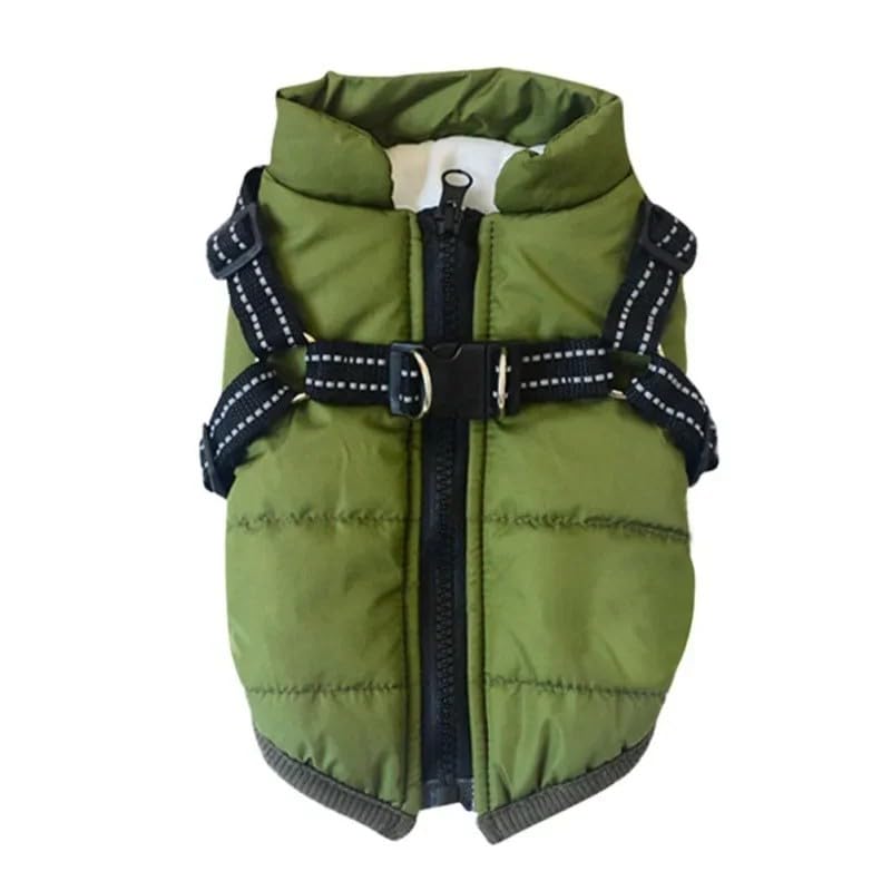 Soft And Comfortable Pet Snow Jacket Vest Autumn And Winter Warm Windproof And Waterproof Dog Coat With Harness,Green,2xl