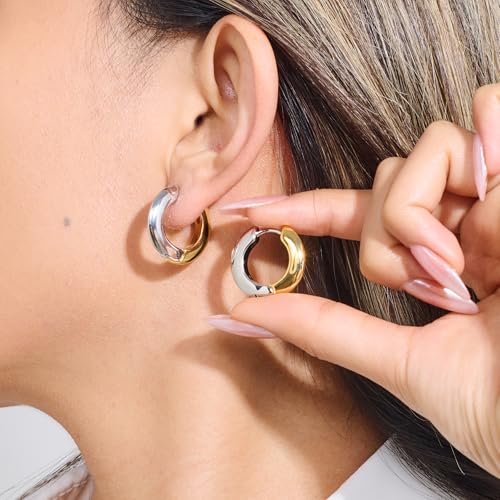 Tow Tone Hoop Earrings Heart Mixed Metal Earrings for Women Silver and Gold Huggie Hoops Dainty Minimalist Funky Jewelry3