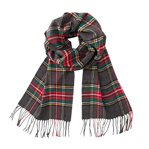 CALVIN & OLIVIA Cashmere Feel Scarf Soft Winter Soft Tartan Plaid Fashion Scottish Check Multi-Color Gift for Men Women Grey Green Red Tartan