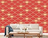 Kanworse Not Peel and Stick Wallpaper Skin Fish Surface Seamless red Gold Colors Non-Adhesive and Removable Waterproof Wall Paper Wall Mural for Living Room Bedroom