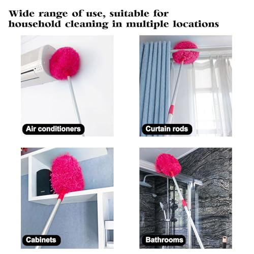 Image of Ceiling Fan Cleaner Duster with Extension Pole, High Ceiling Duster Microfiber Ceiling Fan Blade Cleaner Removable Washable Adjusts 13 to 57.1 in for Cleaning Wall Door Bookshelves Window Red