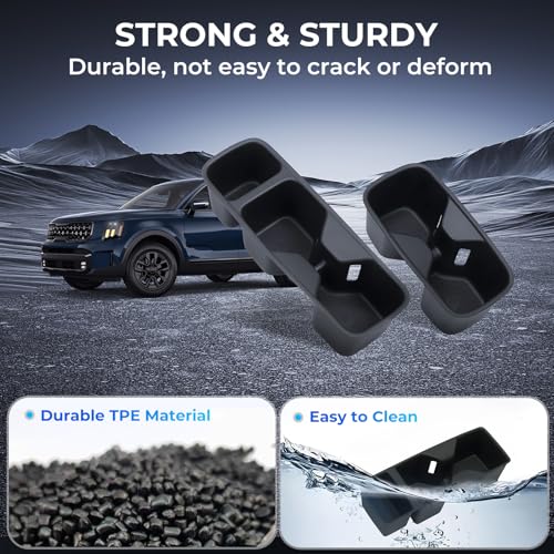 Image of Cup Holder Inserts for KIA Telluride 2025 2024 2023 2022 2021 2020, Interior Accessories Center Console Front & Rear TPE Cup Holders Covers Protector for 2020-2025 Telluride, Black