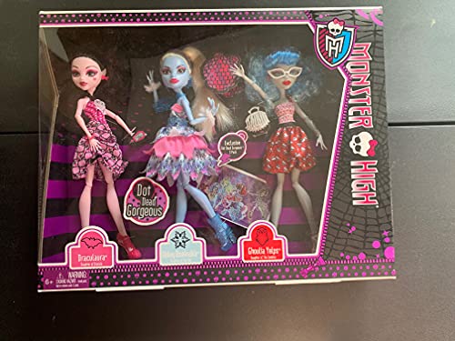 Monster High Doll Exclusive Dot Dead Gorgeous ~ 3 Pack Draculaura, Abbey Bominable, Ghoulia Yelps