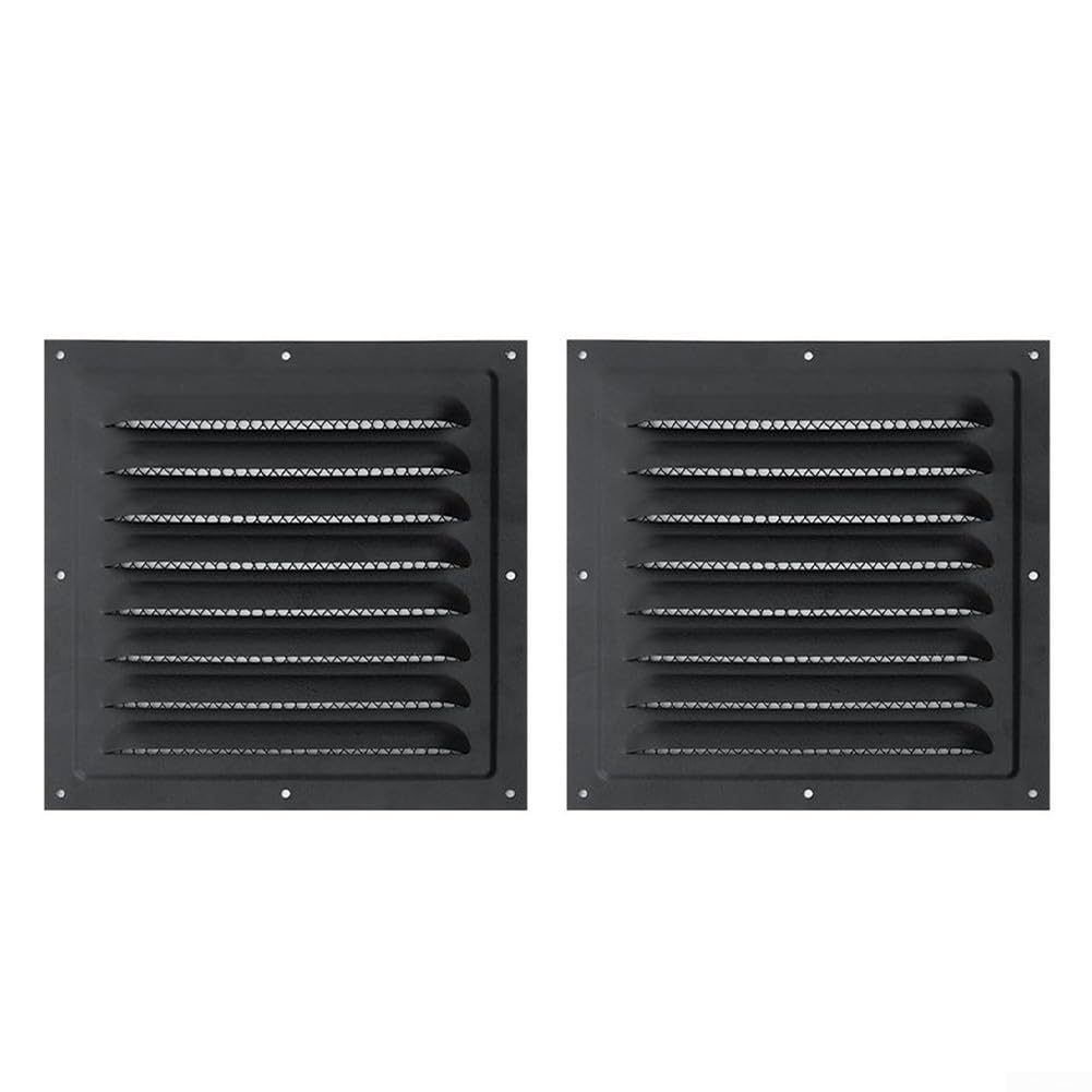 Grilles d'aération 15x15 cm anti humidité lot de 2 bouches noires mur et plafond