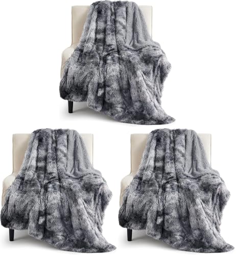 Image of Bedsure GentleSoft Fluffy Fuzzy Faux Fur Throw Blanket for Couch, Soft Sherpa Fleece Cozy Gifts for Women, Plush Bed Blanket Room Decor for Men, Thick Warm Teen Gifts Winter Bedding (Pack of 3)