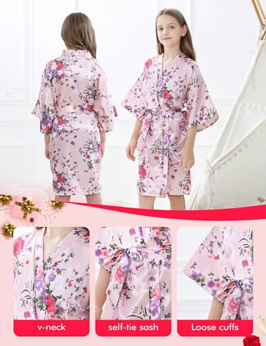 6Pcs Girls Silky Robes Birthday Girl Spa Party Wedding Bridal Party Flower Girl Robe Kimono3