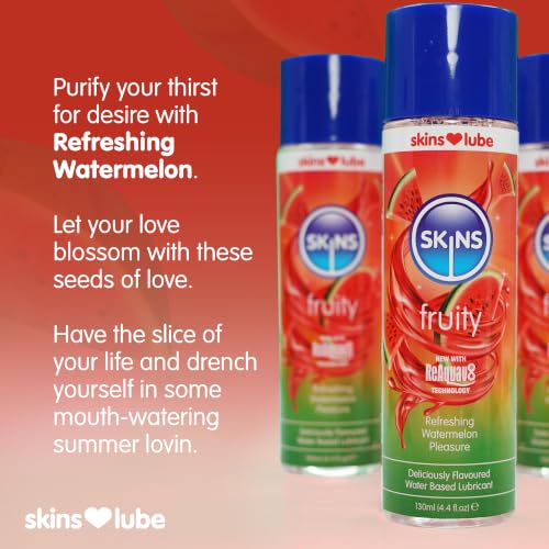 Image of Skins Watermelon Flavoured Water Based Condom Compatible Lubricant with Reaquav8 Technology 4.4 Fl Oz (130ml)