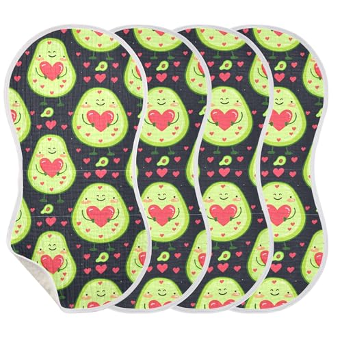 xigua Cartoon Avocados Muslin Baby Burp Cloths Set of 4, Super Soft & Absorbent Burping Rags, Cotton Burp Clothes Shower Gift for Newborn, Baby Girls and Boys3