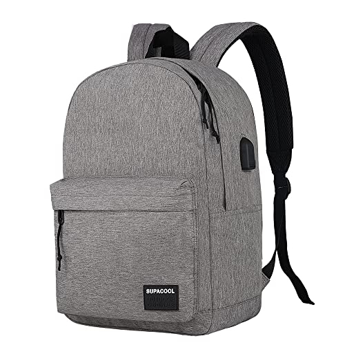 Image of SUPACOOL Casual Laptop Backpack for Men and Women, Backpack for College, USB Charging Port, Lightweight Pack Back(Light grey)