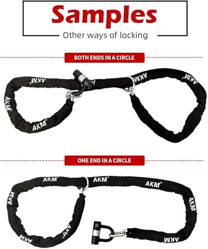 Miniatura 5 de AKM Candado de cadena antirrobo para motocicleta, 6.56 pies, súper largo, duradero, 0.472 in de grosor, cadena de bicicleta con 4 llaves de