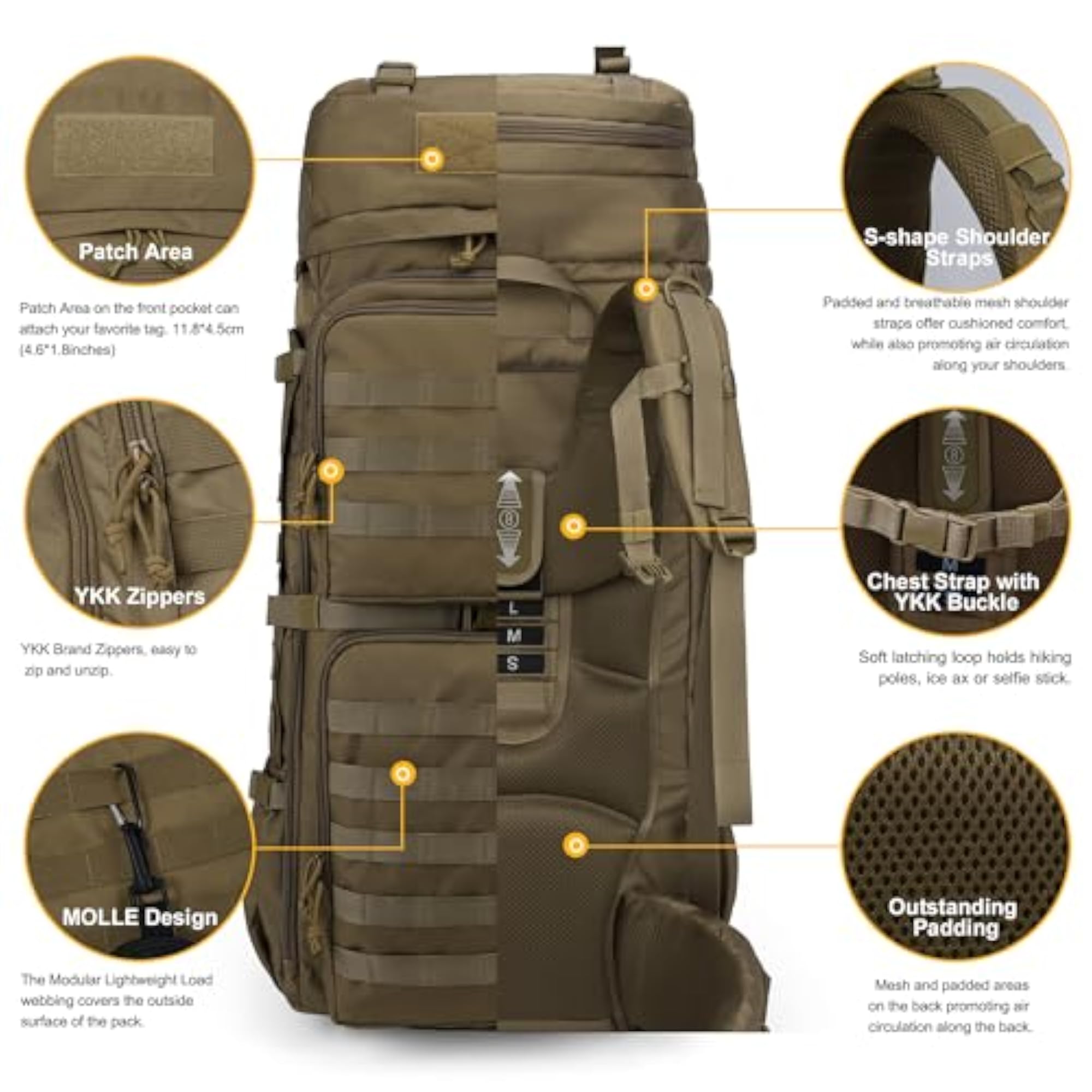 75L Backpack, Tactical Backpack for Trekking