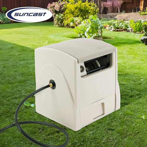 Suncast Automatic Rewind Garden Hose Reel, 100 ft. 5/8 in. Vinyl Hose Holder, Light Taupe - Image 4