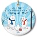 Our First Christmas as a Family of Three 2019 Christmas Tree Ornament, Woodland Winter Holiday Keepsake Gift for Baby New Parents, 3 Inch Flat Ceramic Ornament with Gift Box