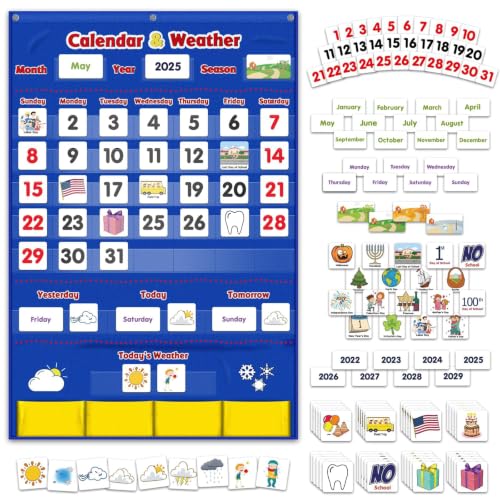 Image of Calendar and Weather Pocket Chart, Classroom Organized Chart, 149 Pieces