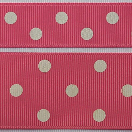20 Yds Polka Dots Grosgrain Ribbon, 1.5 Inch - Hot Pink/White
