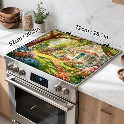 Image of Happy Easter Stove Top Cover Flower Eggs Cute Rabbit Gas Stove Top Cover for Home Decoration Kitchen St. Patrick Day Pad Non-Stick Washable Cooktop Covers Countertop Protector (house, 28 inch x 20 inch)