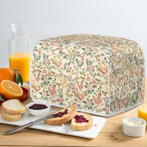 Image of Toaster Cover Kitchen Bakeware Protector Fits for Most Standard 4 Slice Toasters, Keep Toaster Free From Dust And Fingerprint Oven Dustproof Cover, Rooster Floral Retro