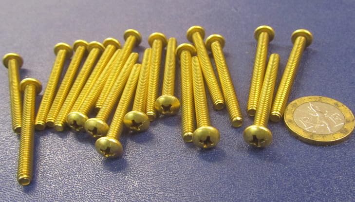 Brass Pan Head Phillips Machine Screws, FT, 10-24 Thread Size x 2.00" Length, 10 Pack