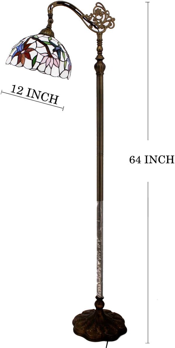 Featured Product Tiffany Floor Lamp LED 64 Tall Industrial Pole Vintage Boho Hummingbird Stained Glass Standing Corner Bright Reading Light Arched Gooseneck Adjustable Living Room Kids Bedroom Farmhouse WERFACTORY