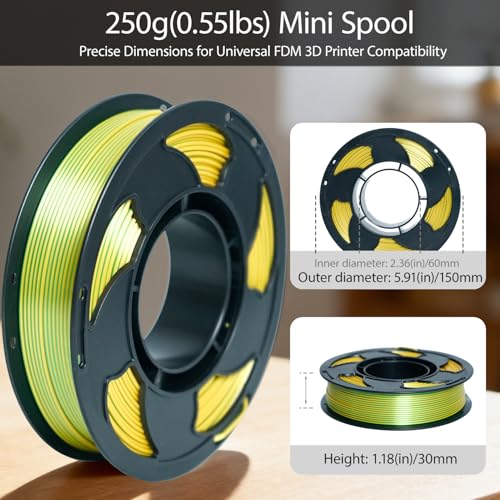 Image of Silk Dual Color Gold Green PLA 1.75mm 250g Spool Shiny 3D Printer Filament | Silk finish Bi Gold Green Coextrusion Smooth transition Neatly wound Color Change 0.25kg Small spool for Bambu Snapmaker FDM