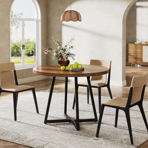 Tribesigns Round Dining Table for 2, 31.5" Industrial Kitchen Table with Metal Base, Small Table for Dining Room, Small Space, Apartment, Office, Restaurant, Rustic Brown & Black - Image 4