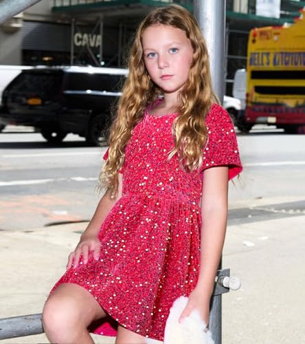 Girls Sequin Dress Short Sleeve Prom Party Formal School Graduations Fancy Dresses Size 4-122