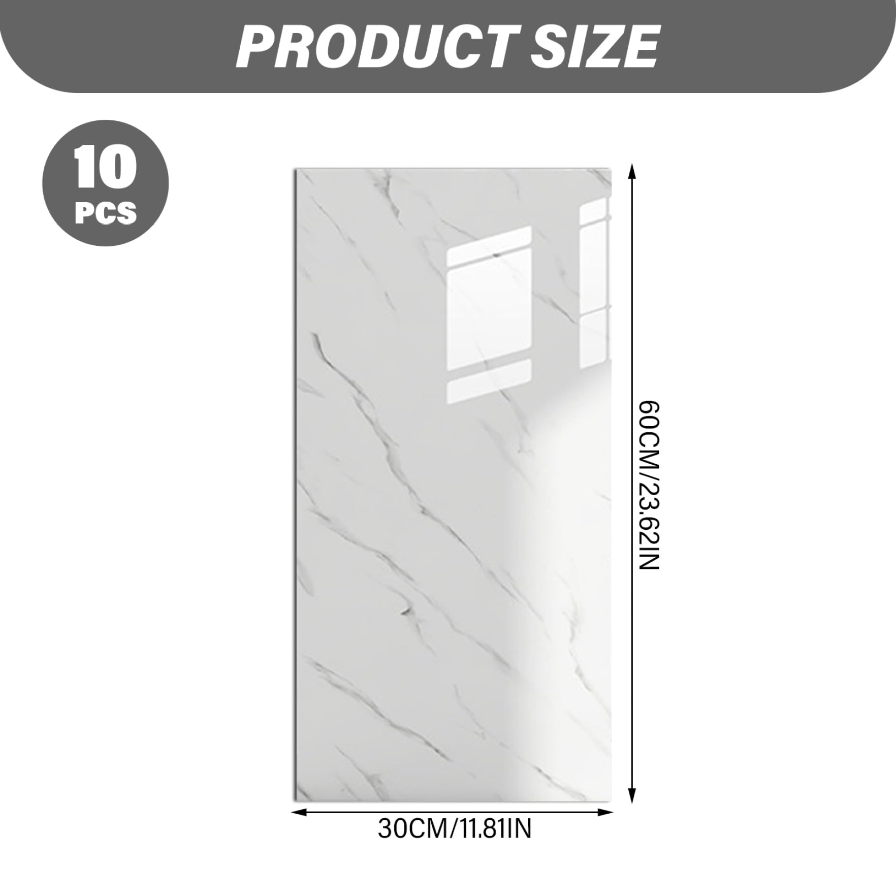 Pannelli da parete staccabili e incollabili con struttura in marmo da 10 pezzi, 12x24 pollici, adesivi per piastrelle in PVC autoadesivi impermeabili per doccia, cucina, bagno, bianco