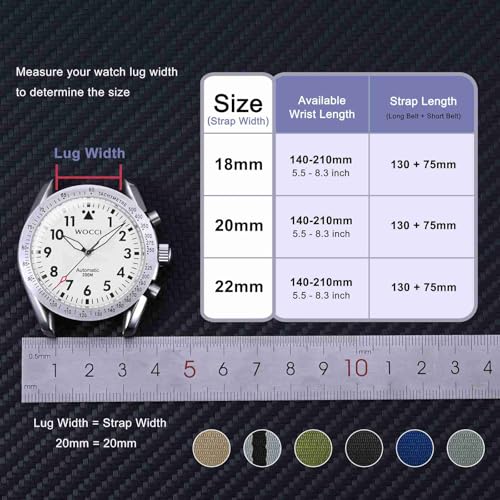 Image of WOCCI Double Holes Nylon Watch Bands, Silky Nylon Straps, Quick Release, Compatible Watch Lug Width 18mm 20mm 22mm
