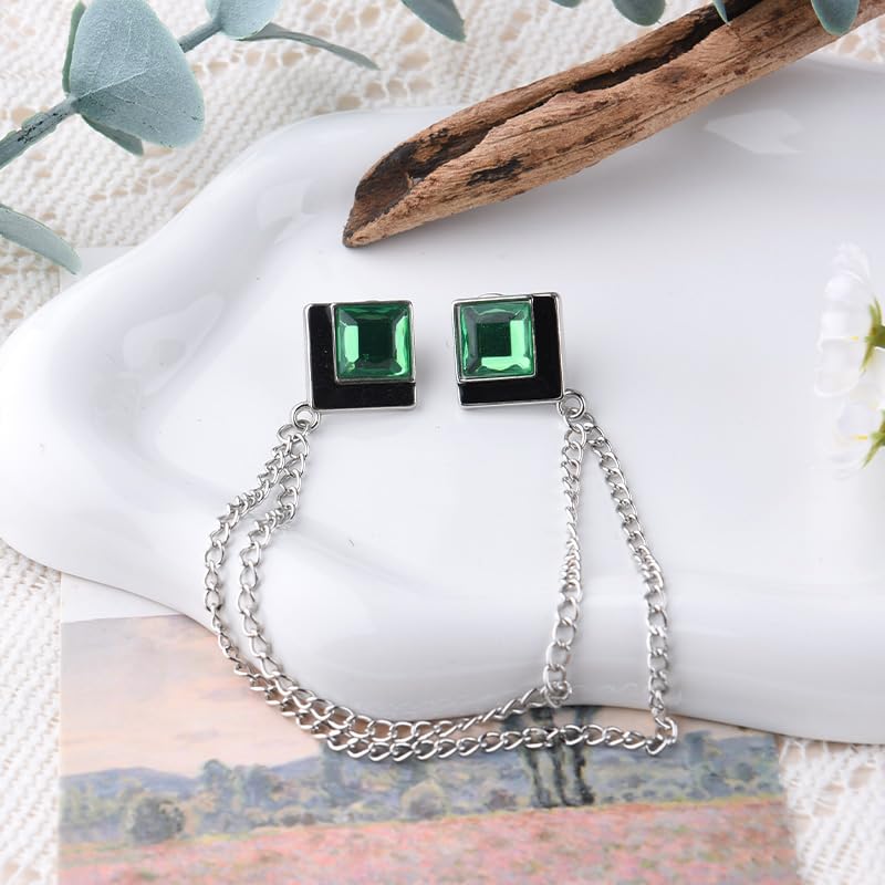 Image of Gem Brooch Pins Hanging Chain Lapel Pin for Men Suits Shirt Collar Brooch Square Crystal Brooch Pin Rhinestone Lapel Pins for Men Tassel Chain Brooch Collar Pins Business Suit Shirt Accessories