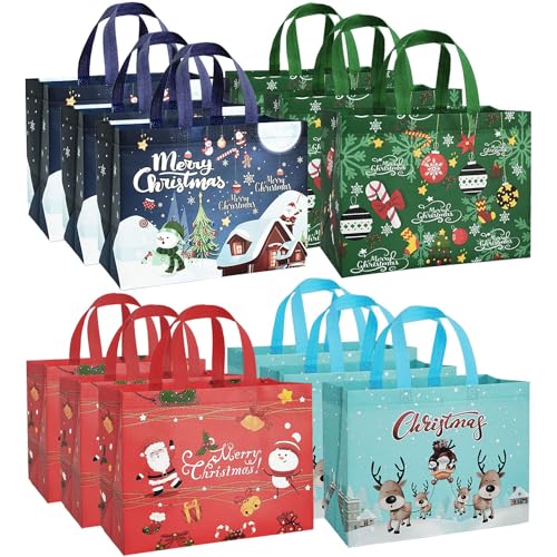 MAMUNU 12 Stück Weihnachtsgeschenktüten Set, Weihnachts-Tragetaschen...