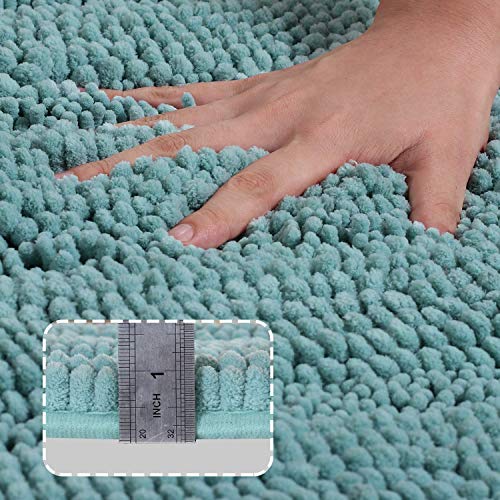 Chenille Bath Rug Bundle Order Bath Runner 47" X 17" And Bath Toilet Rug Set 32" X 20"/20" X 20" Duckeggshell Blue #TOP3
