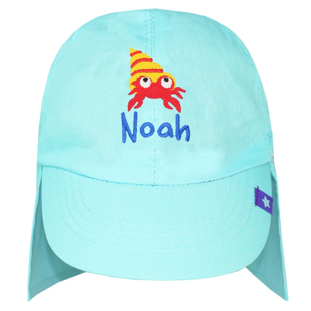 TeddyT's Personalised Hermit Crab Children's Legionnaire Sun Hat (Seafoam) (as8, Age, 1_Year, 2_Years) Light Blue