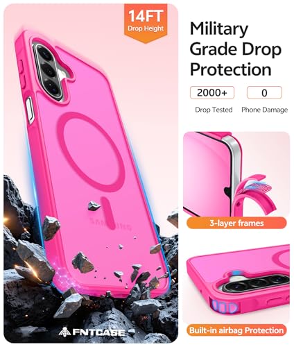 Image of FNTCASE for Galaxy A17 /A16 5G Phone Case: for Samsung A17 Cases [Compatible with Magsafe] [Screen Protector] Matte Translucent Military Grade Protection for Samsung A 17 & A 16 4G Cover - Hot Pink