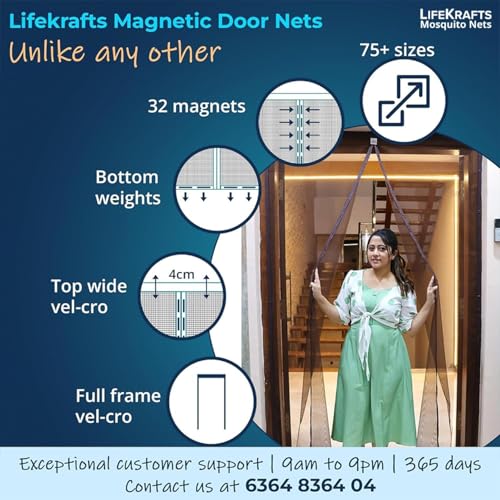 Image of LifeKrafts Mosquito Net Curtain for Door | Magnetic Closure, 120 GSM Fiberglass Material, Brown (195x85 cm)