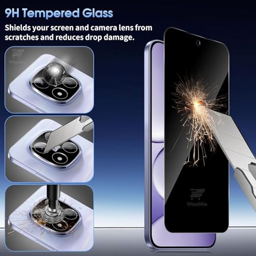 Image of WonRia 2+2 Pack - Privacy Tempered Guard for Redmi Note 15 Pro 5G [FingerPrint Unlock] with 3D Camera Glass Protector Screen Guard Protector | Anti-Spy - Installation Kit
