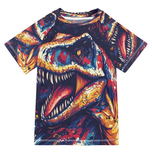 Boys Short Sleeve T-Shirts Dinosaur Monster Pattern Rashguard Kids Swim Shirts Sun UPF 50+