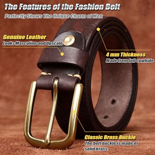 Laser Engraved Genuine Leather Belt for Men, Stylish Mens Waist Belt - Classic Brass Buckle - Packed in Gift Box2
