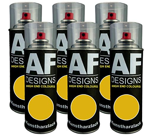 Alex Flittner Designs 6X Plástico Revestimiento Pintura en Espray Laca Colorida Lata de Aerosol RAL1032 Retama Brillante Mate - RAL1032 Retama Brillante