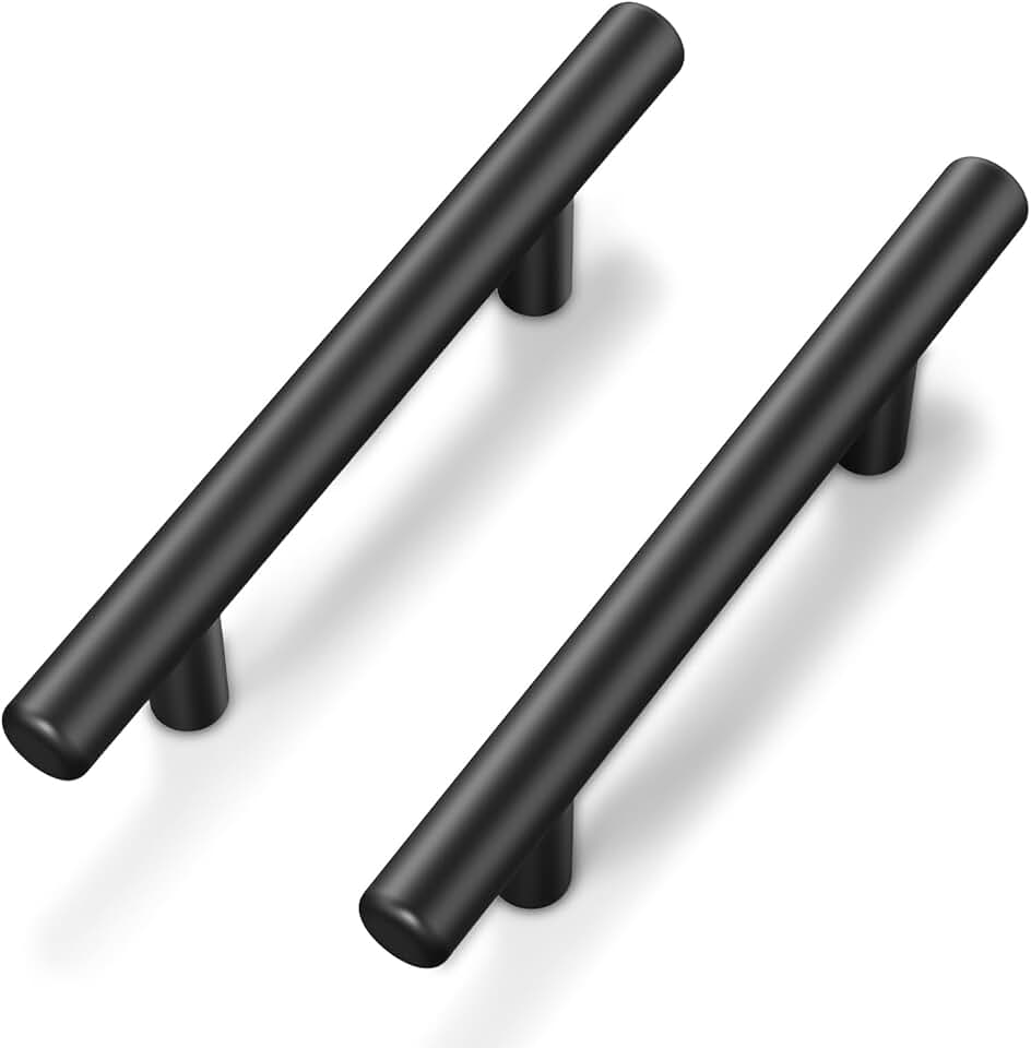 Plustool 50Pack Matte Black Cabinet Handles, 3''Hole Centers Kitchen Drawer Pulls, Stainless Steel Dresser Hardware for Kitchen Bathroom Bedroom - 5''Overall Length