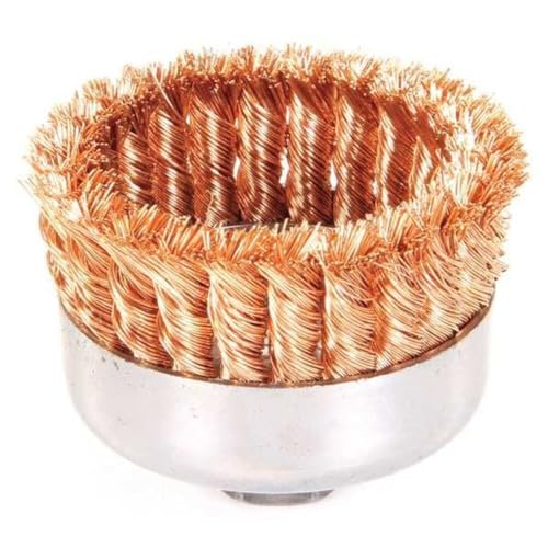 Image of Weiler 12776 4 inch Single Row Knot Wire Cup Brush 0.020 inch Bronze Fill, 5 /8 inch-11 UNC Nut, Made in The USA