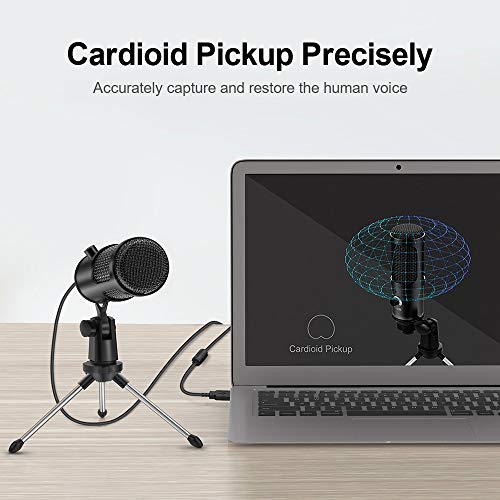 Microphone USB PC à condensateur noir avec trépied stable pour enregistrement studio