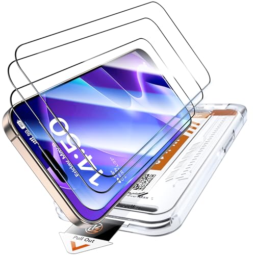 Image of LK 3 Pack for iPhone 15 Pro Max Screen Protector Tempered Glass [One-Pull Install] [Auto-Dusting 0 Bubble] Military Grade Shatterproof, Full Coverage Top 9H Screen Protector for 15 Pro Max, HD Ultra